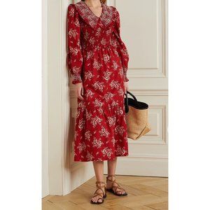 New SEA New York Smocked Long Sleeve Red Floral Dress Alessia- M